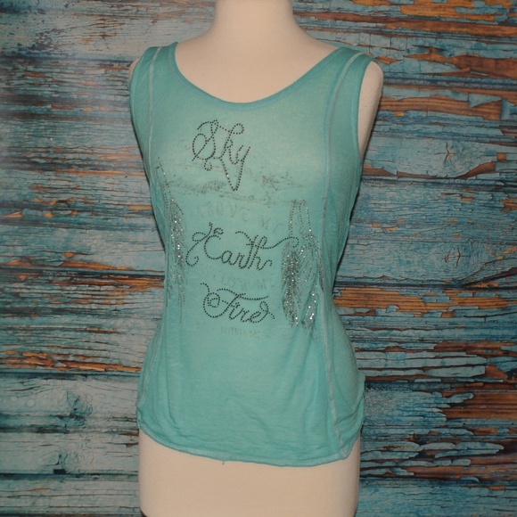 Sky Earth & Fire Teal Shirt Burning Tank M - Picture 3 of 5
